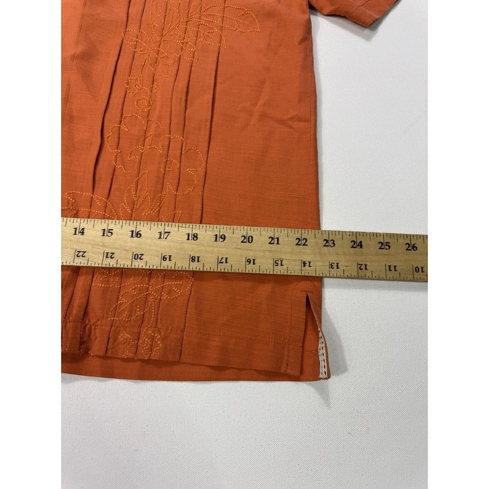 Tommy Bahama Mens Large Silk Cotton Orange Floral Embroidered Guayabera Shirt